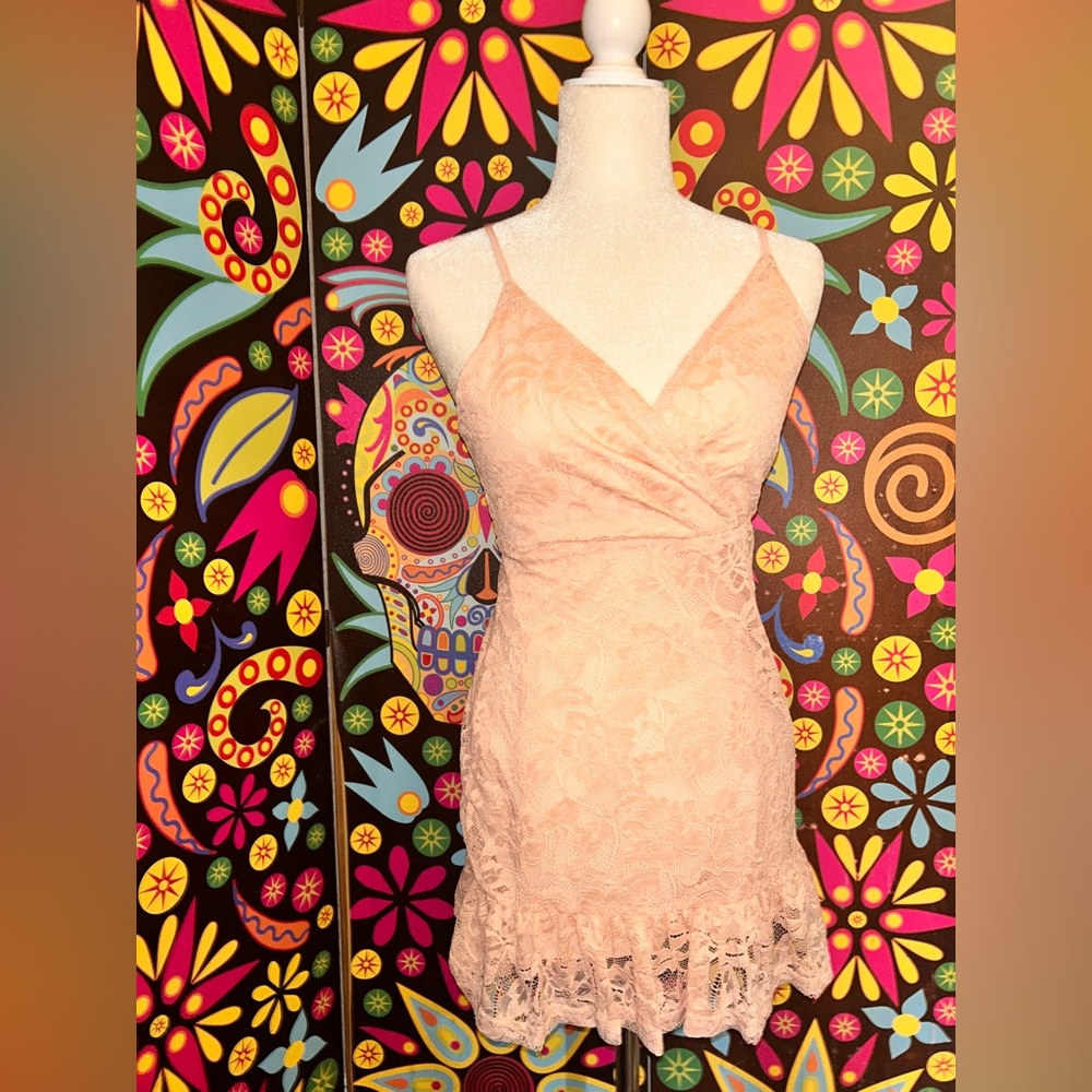 Short Pink Floral Lace Dress